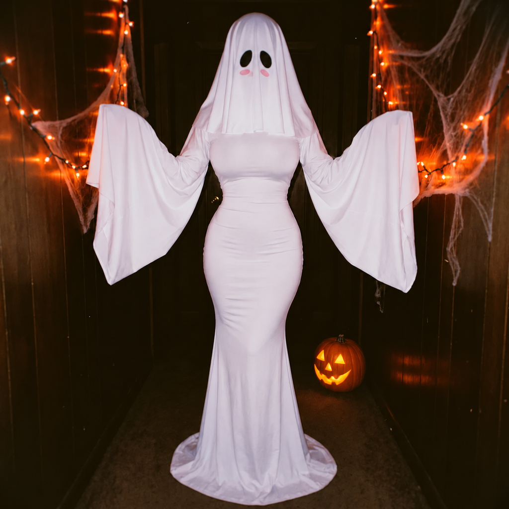 White Boo Ghost Princess Costume Long Version