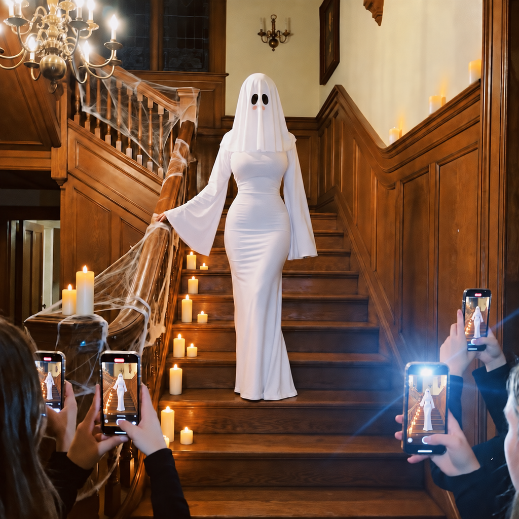White Boo Ghost Princess Costume Long Version