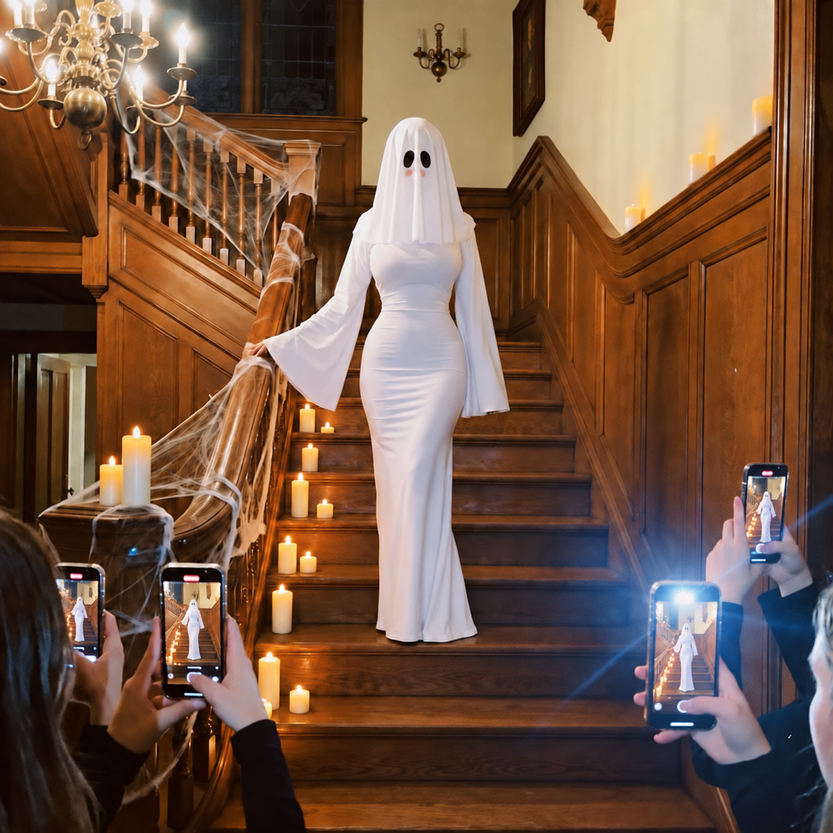 White Boo Ghost Princess Costume Long Version
