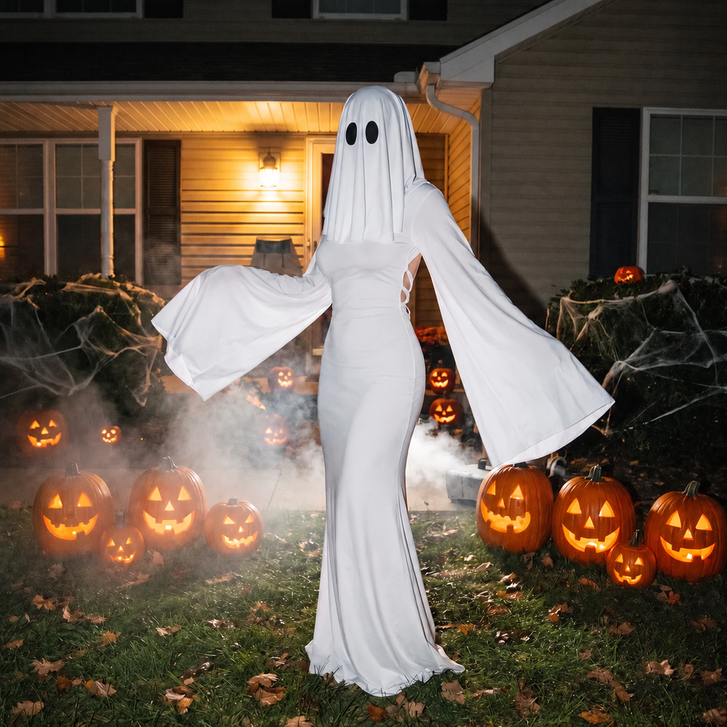 White Boo Ghost Princess Costume Long Version